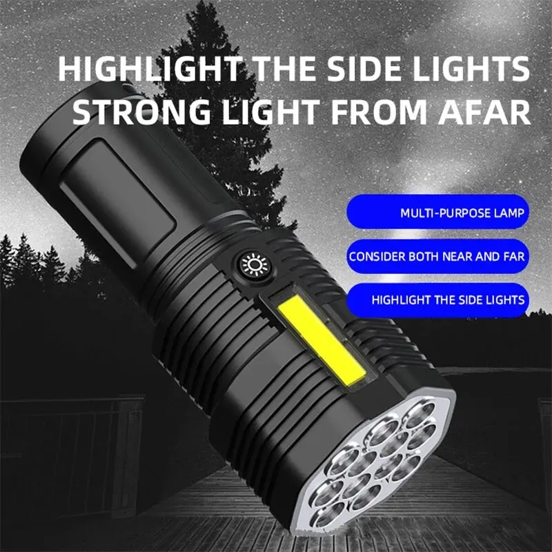 Powerful Flashlight 12 LEDS USB Rechargeable COB Side Waterproof Lights Camp Light Torch Light Super Lights Camp Lamp