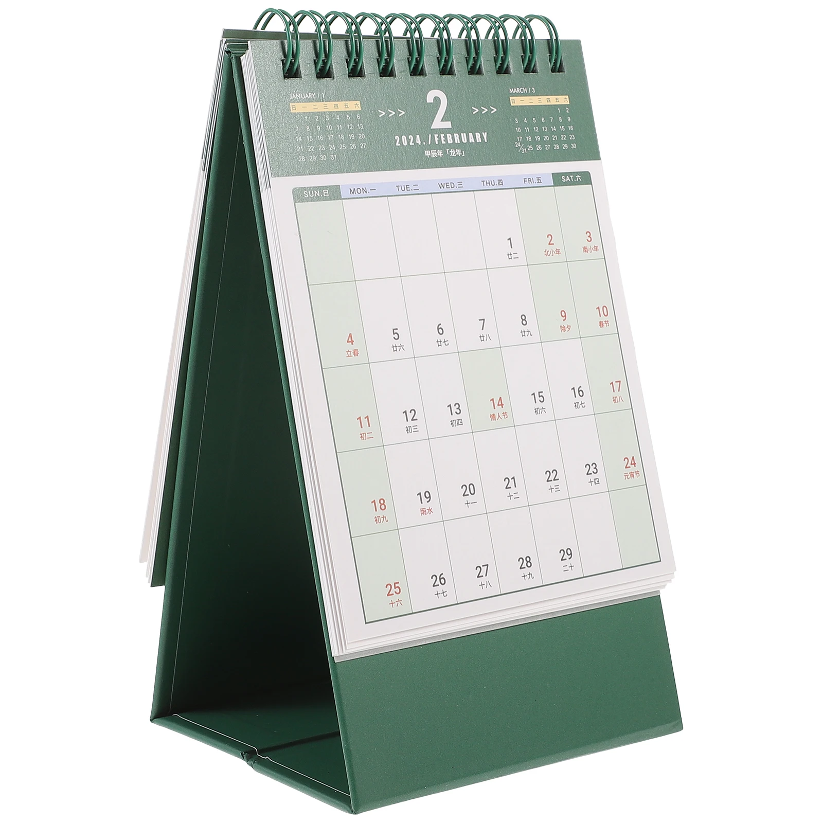

2024 Desk Green Desktop Decorative Tabletop for Office Home Work Sturdy Paper Calendar Stand Affordable Printing Product