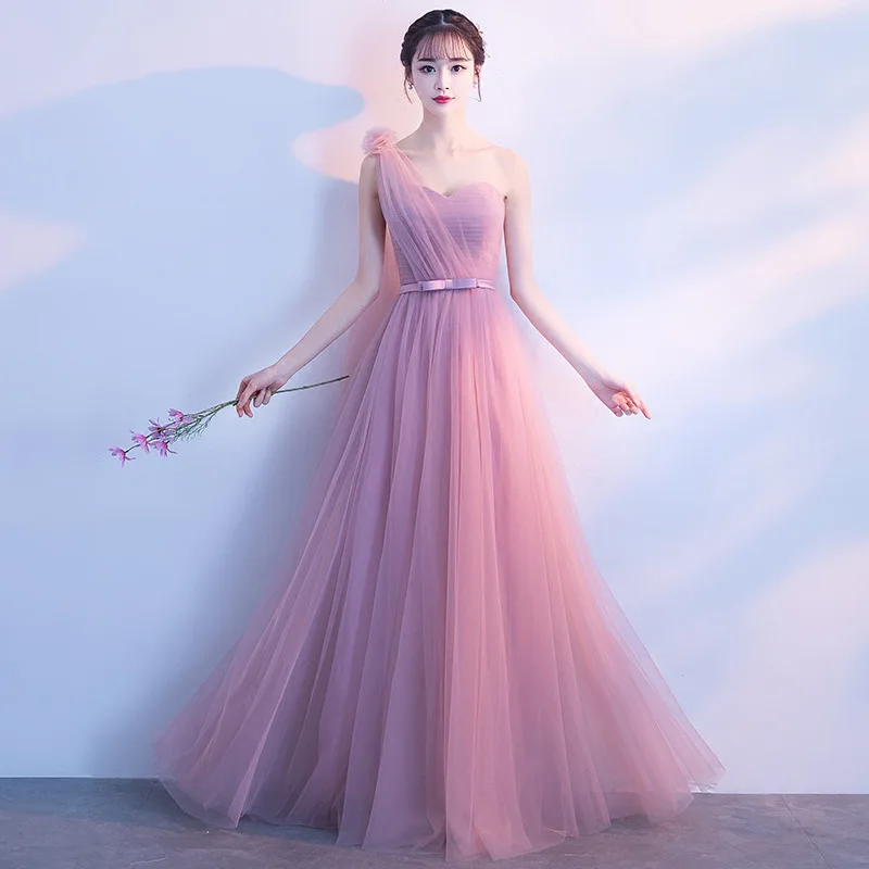 Elegant Bridesmaid Dresses Long Skirt Soft Tulle Pink Bridesmaid Gown For Wedding