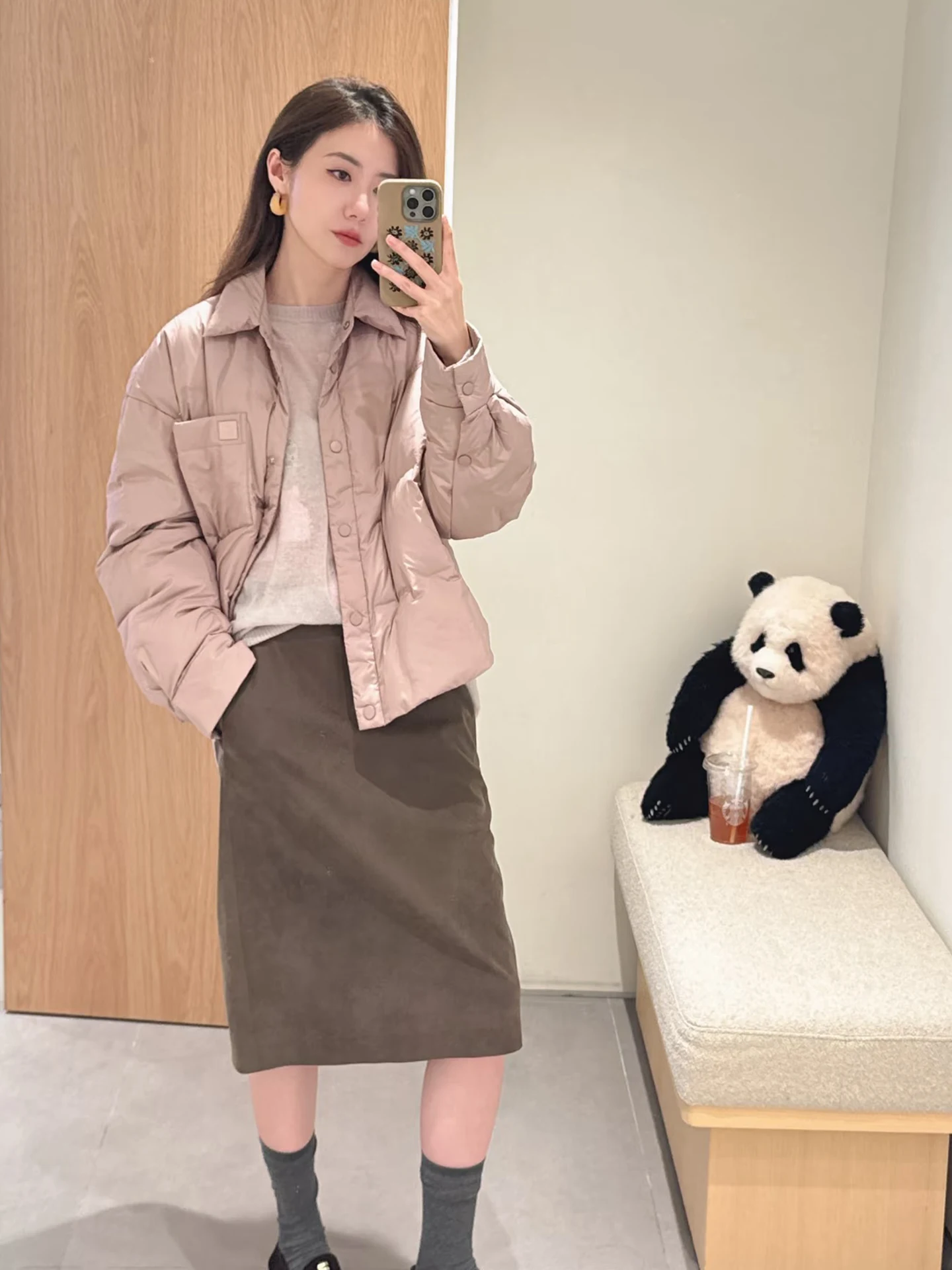 

ASBR 95 White Goose down Jaet Women's Pred Glue Texture Padded Coat Long Sve Warm Regular Length Single Button