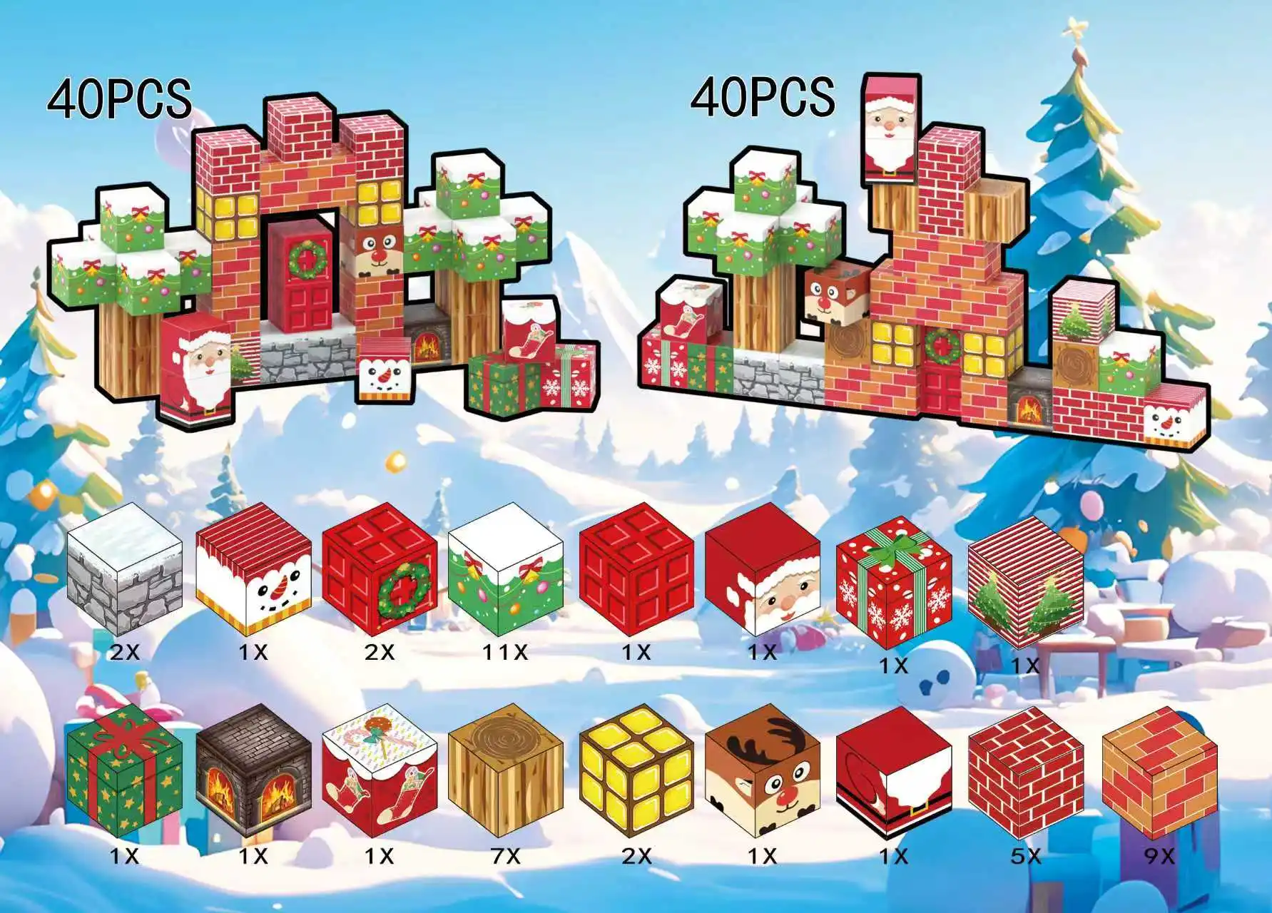 Bloques de construcción magnéticos de Navidad DIY, adornos navideños para niños, bloques de modelismo, juegos para niños, juego de Navidad, bloques magnéticos de nieve