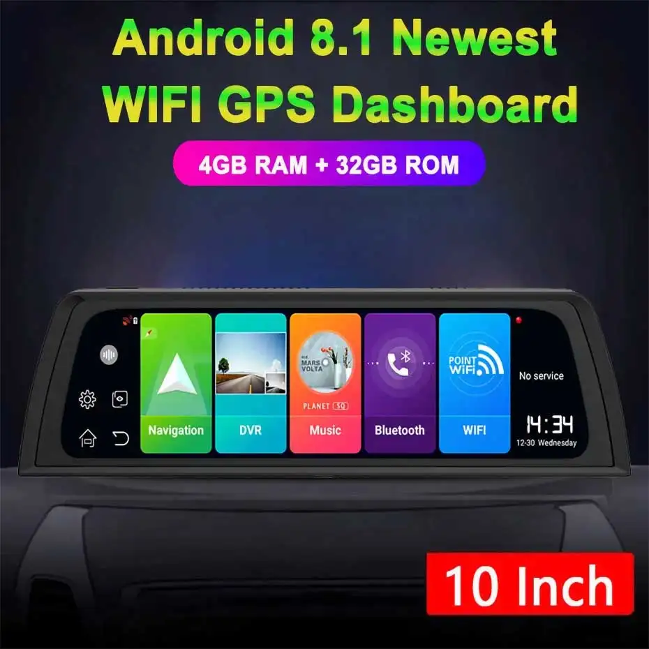 10Inch 4G Android 8.1 Car DVR 4G RAM Full HD 1080P Video Recorder Dual Lens Dashboard Camera ADAS GPS WiFi App Remote Monitoring