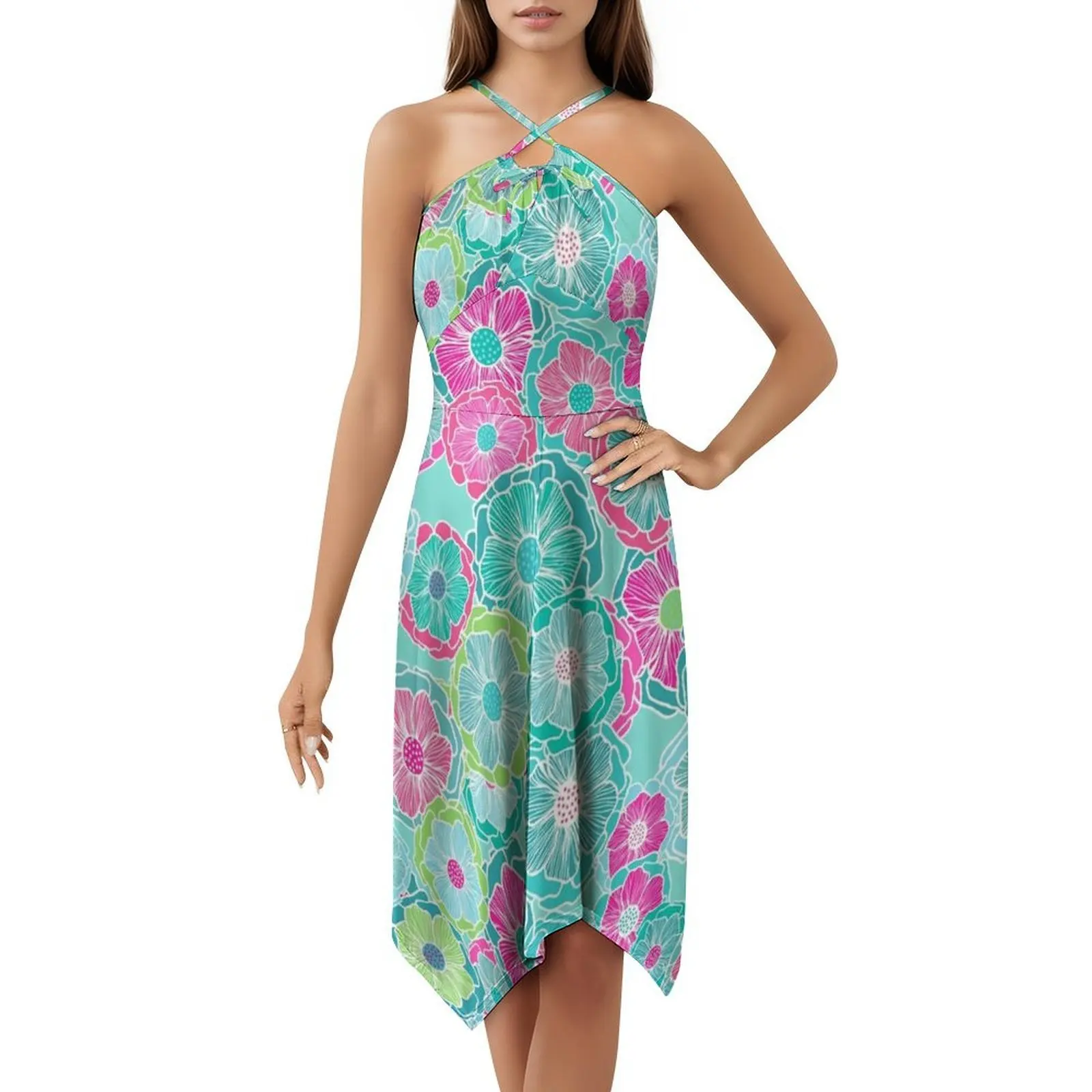 الخيال الأزهار في جريئة الألوان الاستوائية المرأة الشارع الشهير حزب اللباس العصرية طباعة نادي الملابس للإناث الوردي الأزرق الأصفر #5