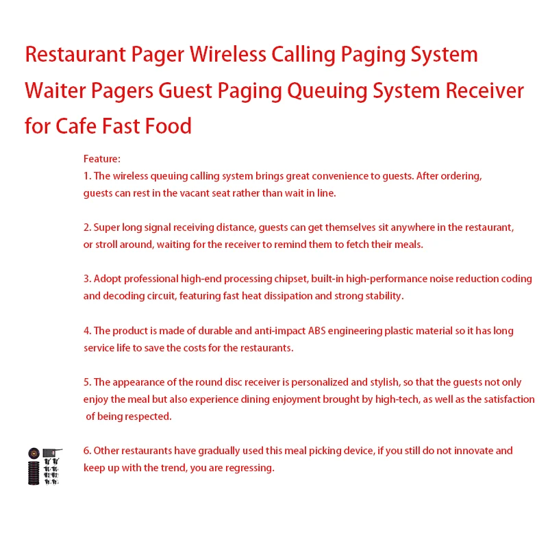 Restaurant Pager Wireless Calling Paging System Waiter Pagers Guest Paging Queuing System Receiver for Cafe Fast Food