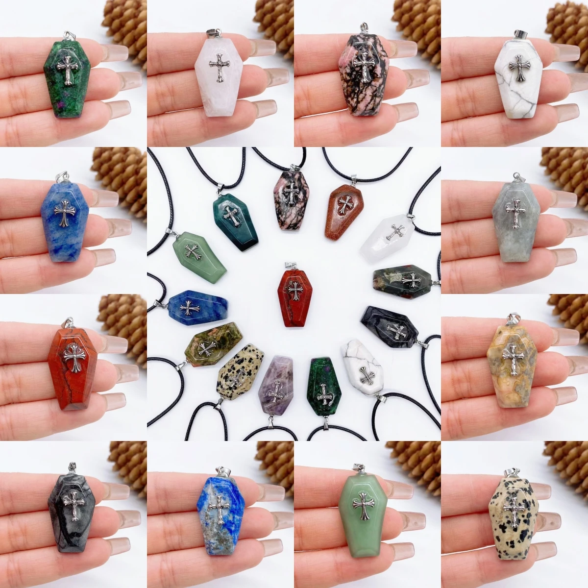 

1.2'' Mini Coffin Statue Natural Crystal Quartz Agate Stone Reiki Healing Figurine DIY Necklace Jewelry Gift Home Decoration''