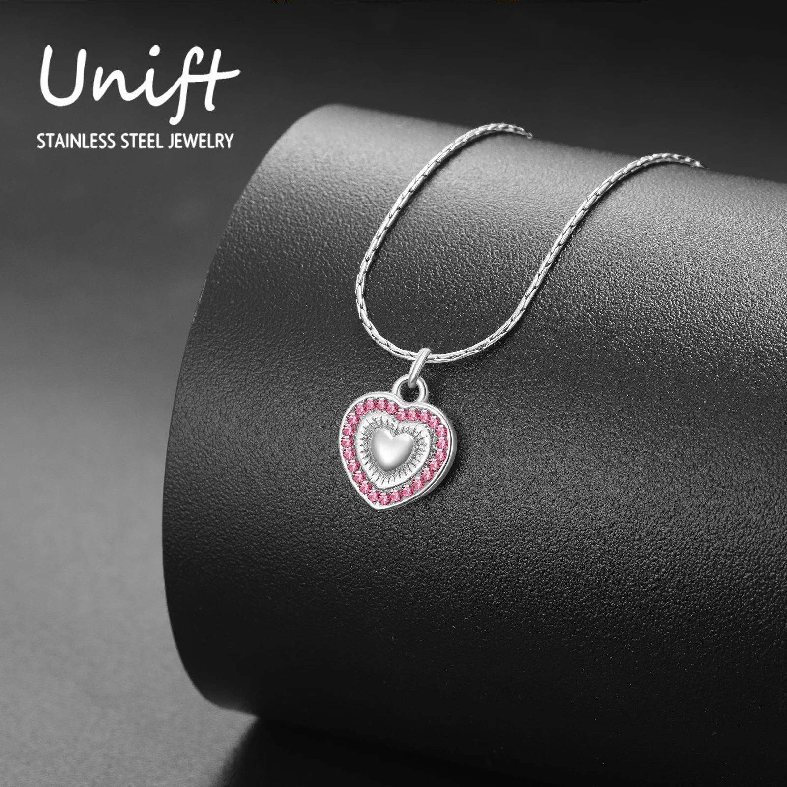 Unift Heart Pendant Necklace Stainless Steel Charm Choker with Colorful Zircon Elegant Gold Plated Chain Jewelry Birthday Gift
