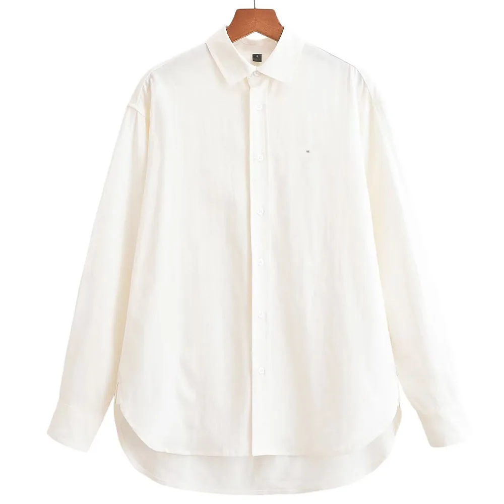 

Spring New Style Ladies Cotton Linen Casual Long Sleeve Turn-down Collar Shirt Breathable Comfortable Loose Fit Commute Wind