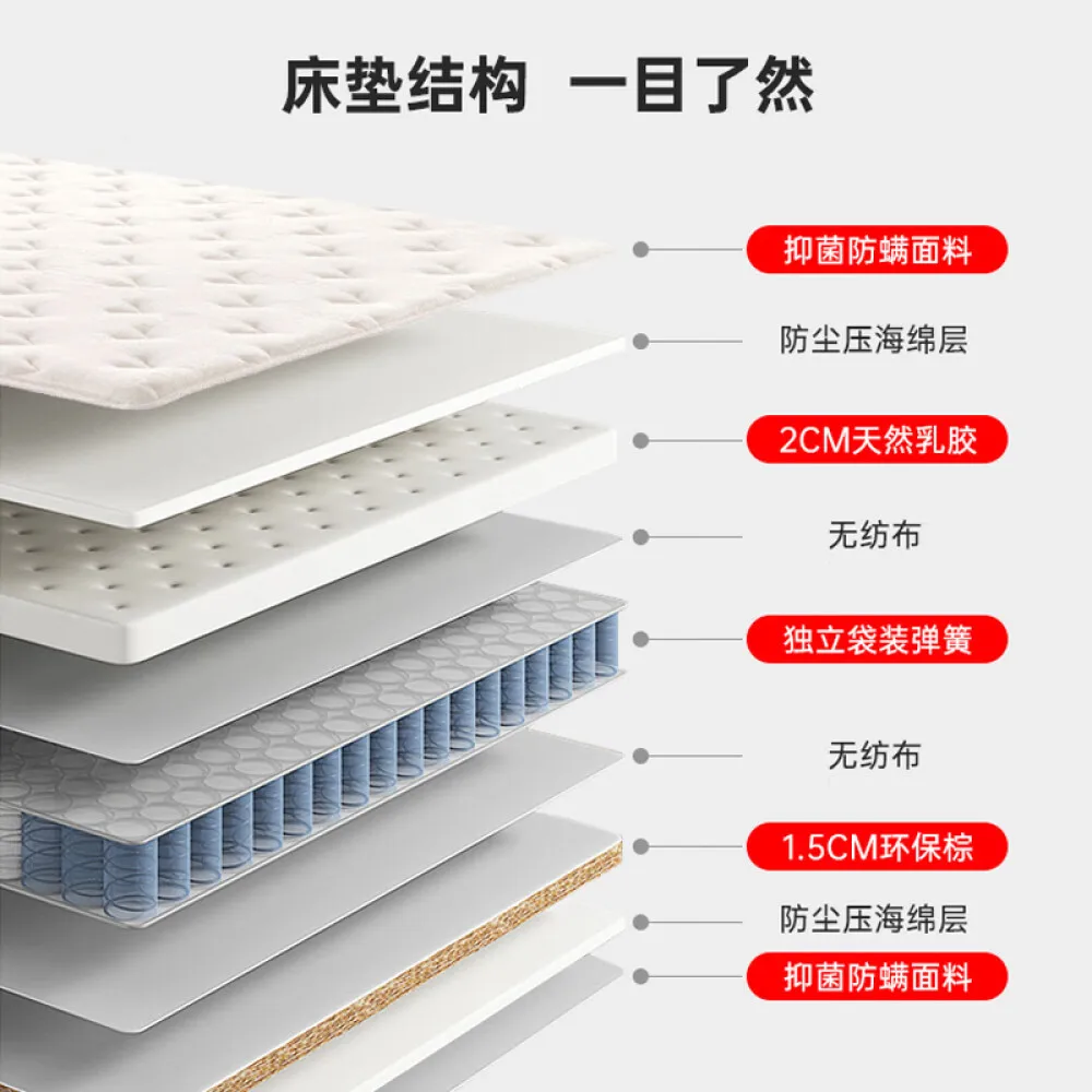 Five star mattress, latex silent independent spring roll bag compression super soft