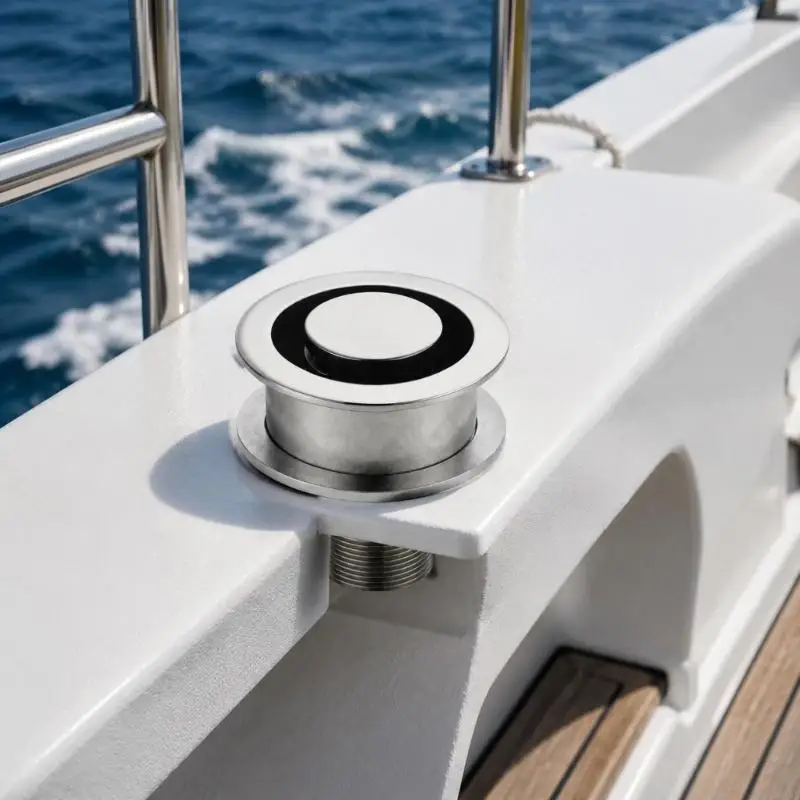 D5BE Marine Vent Cap 316 Stainless Steel Boat Vent Cover with Polished Finish, Round Wide Flange and Threaded Stem Body