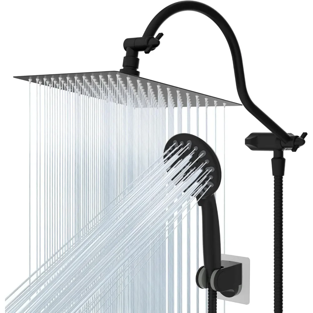 

All Metal High Pressure Rainfall 10 Inch Shower Head/Handheld Showerheads Combo/ 12 Inch Adjustable Curved, Shower Head