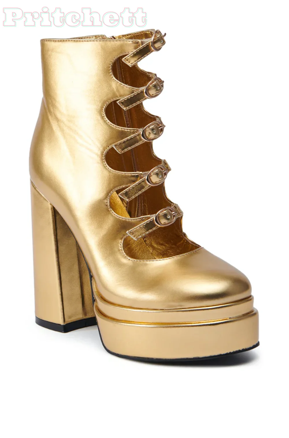 

Gold Round Toe Platform Sandals Boots Chunky High Heels Solid Summer Side Zipper Stilettos Women Shoes Luxury 2025 New