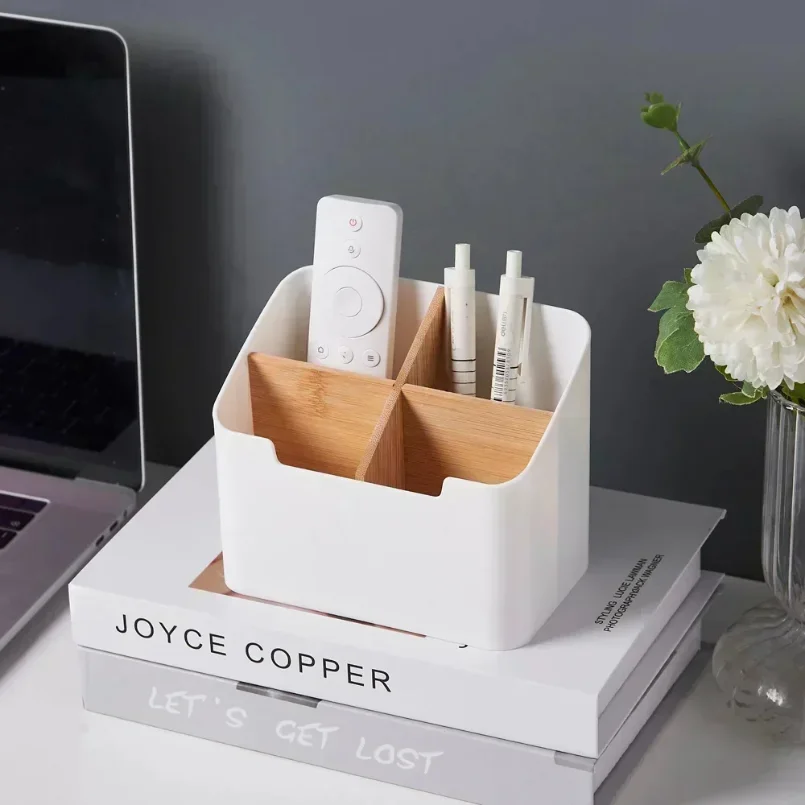منظم التحكم عن بعد، حامل جهاز التحكم عن بعد للتلفزيون للطاولة، صندوق تخزين مكتبي متعدد الأغراض، منظم غرفة النوم وغرفة المعيشة