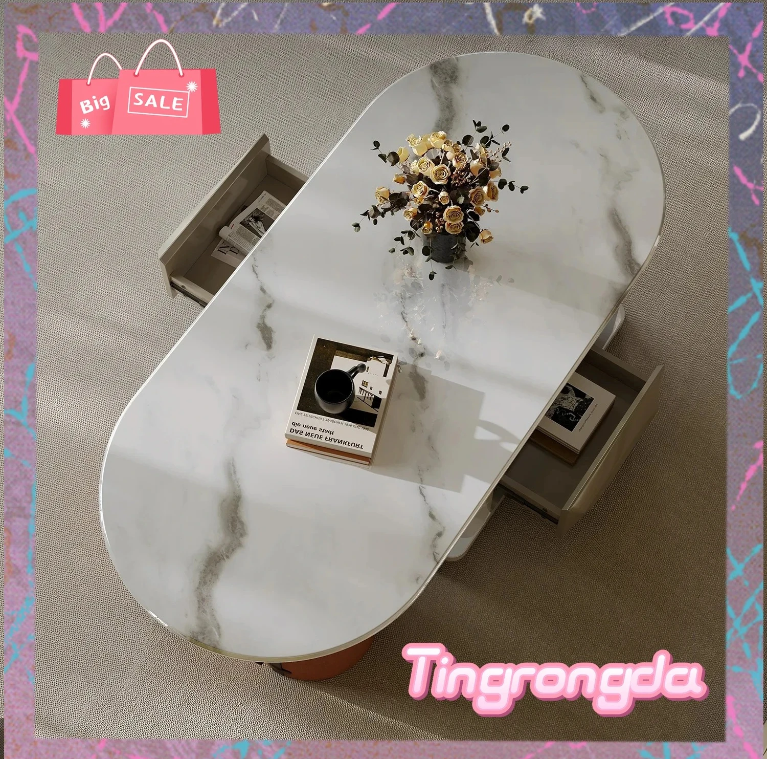 

Y Wabi sand wind microcrystalline stone coffee table living room household size apartment tea table