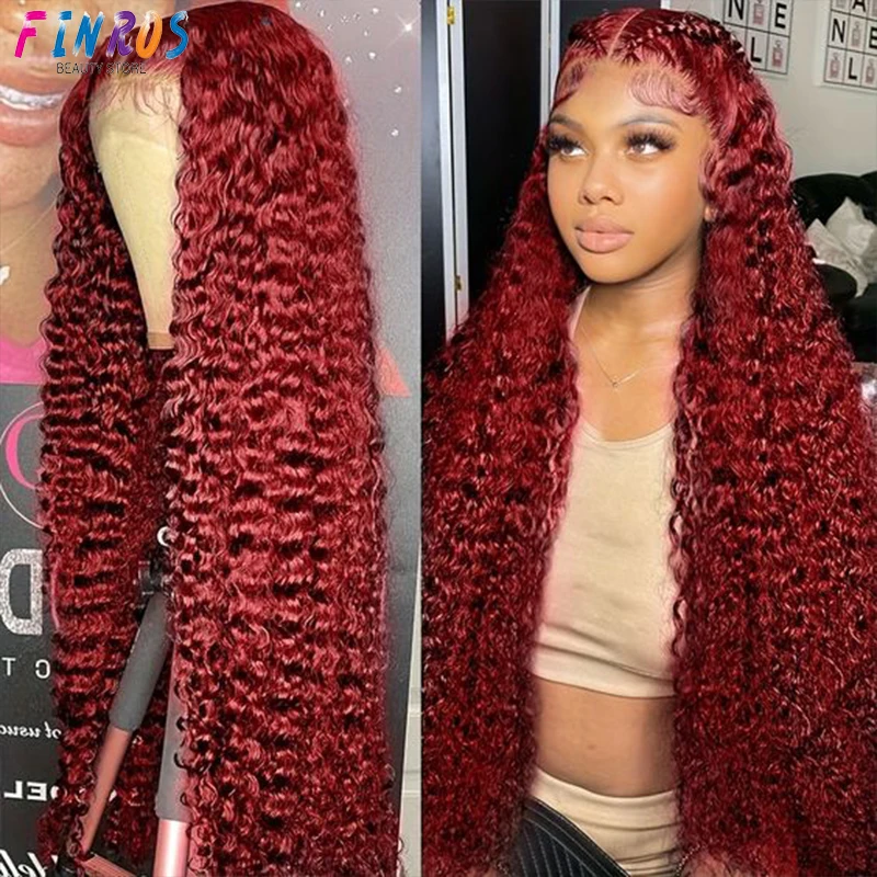 

Deep Wave 99J Burgundy Red 13x6 Lace Front Human Hair Wigs 13x4 HD Transparent Remy brazilian wigs on sale for women choice