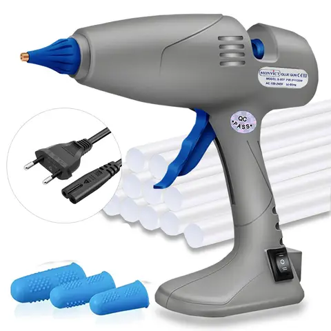 Pistola de cola quente sem fio em tamanho integral, base de pé, temperatura dupla, 10 peças para arte, artesanato DIY, UE e EUA, 80 W, 120W