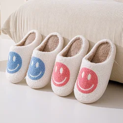 Smiling face autumn/winter furry couple cotton slippers women's bags cute thick soles cartoon anti slip interior for home use