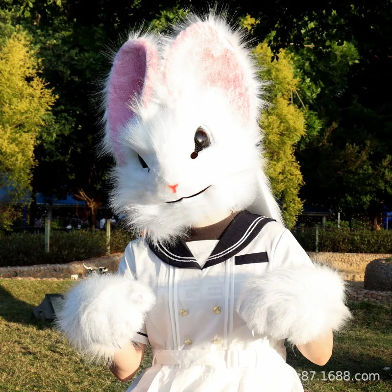 أرنب رئيس رقيق Kigurumi Fursuits قناع الحيوان تأثيري حلي لطيف القط رئيس هالوين زي رئيس كيمونو الأداء الدعائم