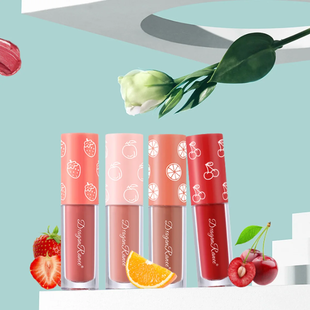 Velvet Matte Lip Gloss Set Non Fading And Non Stick Cup Fruit Makeup Lip Gloss Four Mini Set Box Colorful Exquisite Gifts
