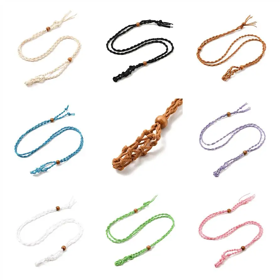 

10pcs Empty Braided Wax Cord Macrame Pouch Necklace Making Adjustable Wood Beads Natural Stone Holder DIY Jewelry Accessories