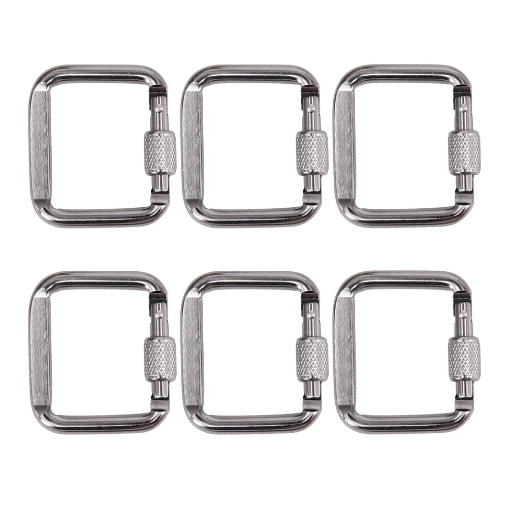 

6 Pcs Camping Button Buttons Durable Buckle Spring Square Aluminum Carabiner Portable Mountain Climbing