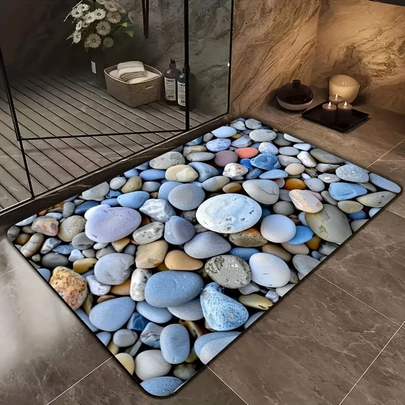 VIKAMA Natural Healing Pebble Bathroom Mat Water Absorbent Anti-Slip Dry and Wet Separation Area Ins Home Furnishings