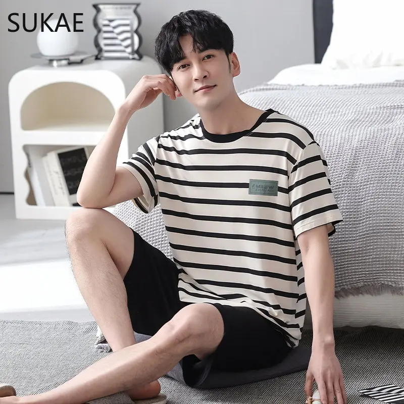 Sukae L-5XL Sommer Modal Herren Plus Size Nachtwäsche trend ige Herren Pyjamas setzt Freizeit Lounge wear für Jungen männliche Homewear Mann Pyjamas