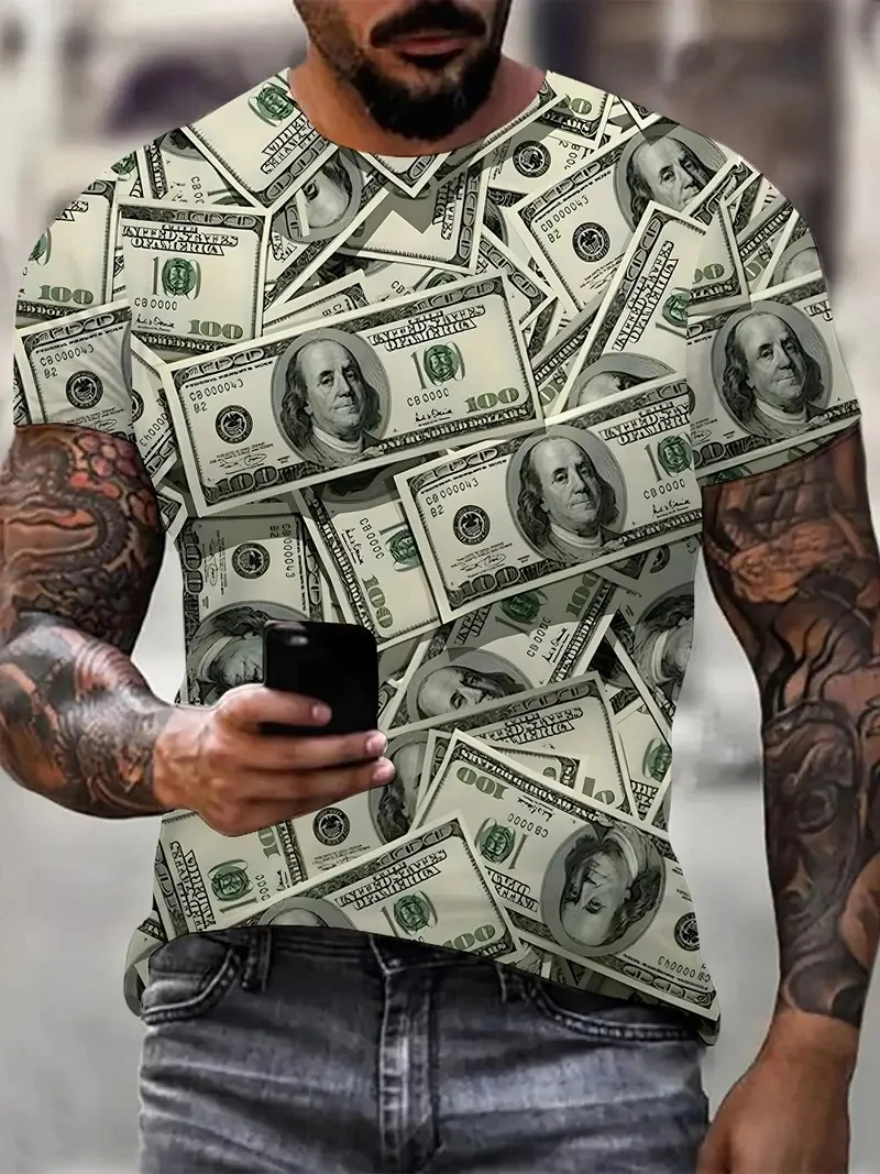 Fashion USD Dollar Graphic T-Shirt Men Trend Personality 3D Full Print Money Pattern Tees Summer Casual Hip Hop Kids T Shirts