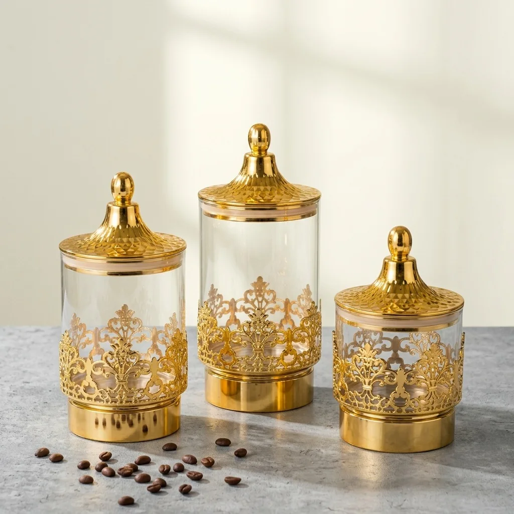 European Transparent Gold-plated Rotating Sealed Cans Snacks Tea Storage Storage Tank Kitchen Living Room Decoration Ornaments view 4