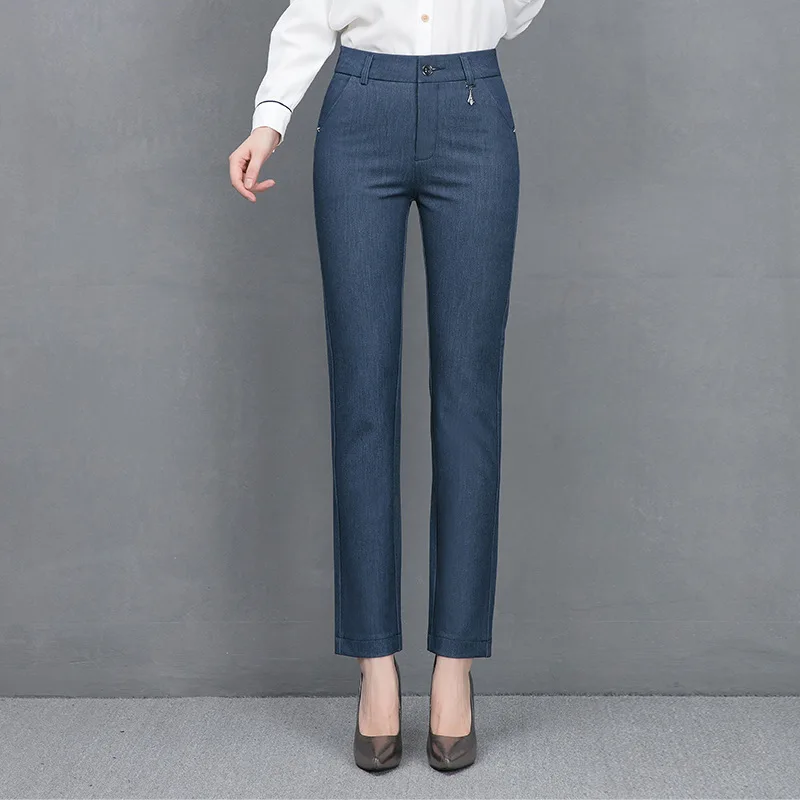

High Waist Straight Jeans Women Spring and Autumn New Korean Style Casual Plus Size loose Elastic Thin Casual Trousers