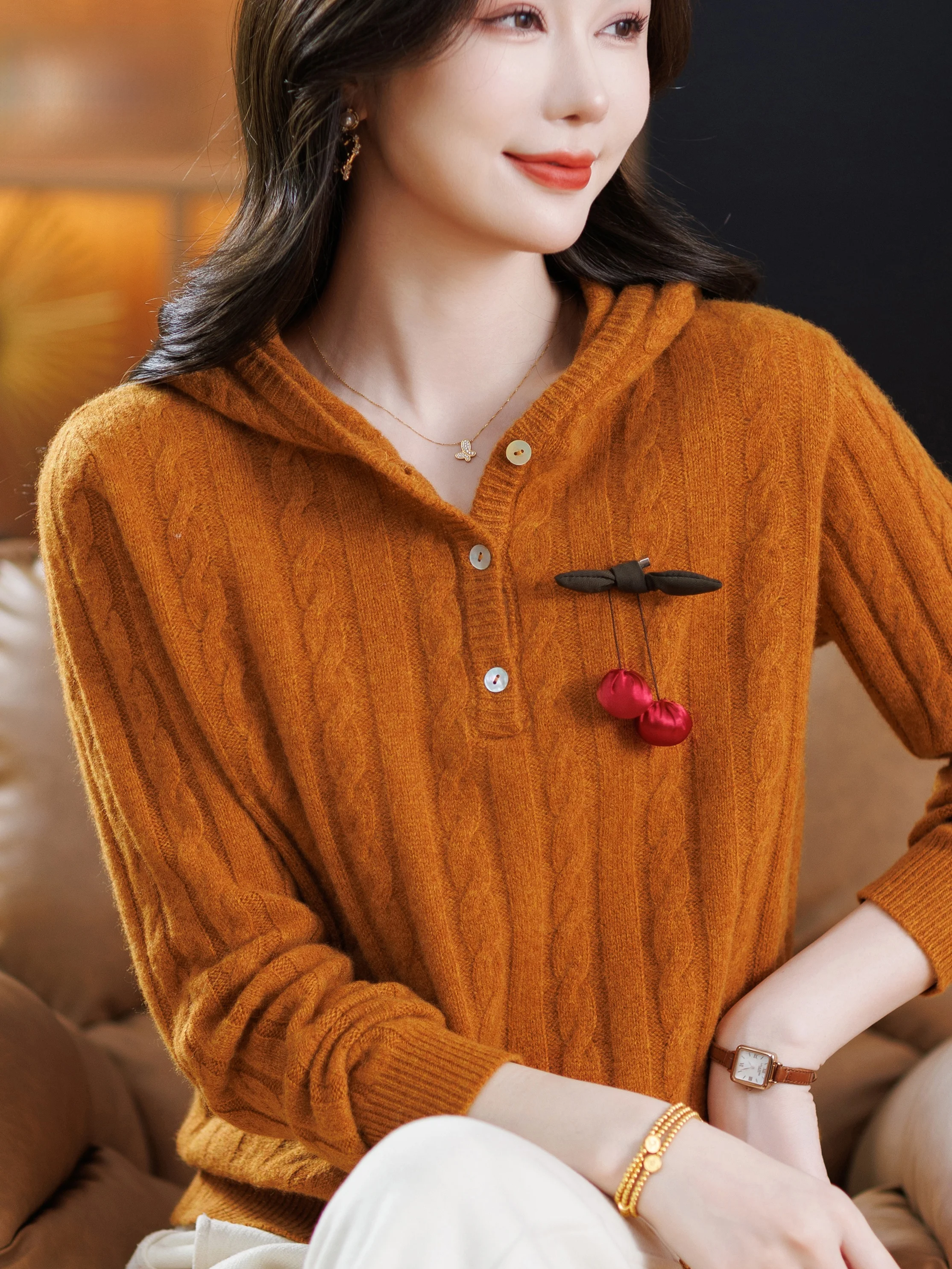 

Winter Hat 00 Pure Wool Women's Faionable Young Looking Base irt Sweater Thiened Breathable Casual Loose Fit Knitted Top