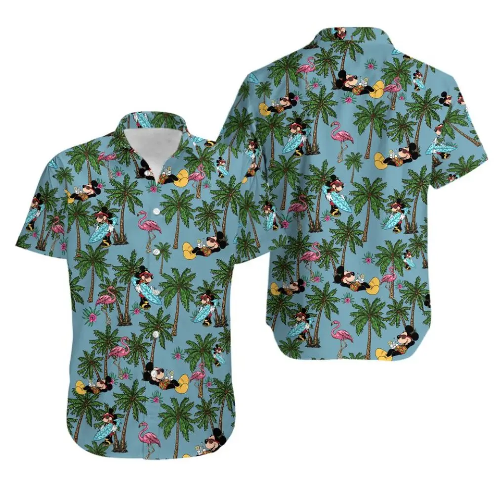 

Mickey and Friends Hawaiian Shirt Men's Short Sleeve Button Lapel Shirt Disney Hawaiian Casual Beach Vacation Shirt