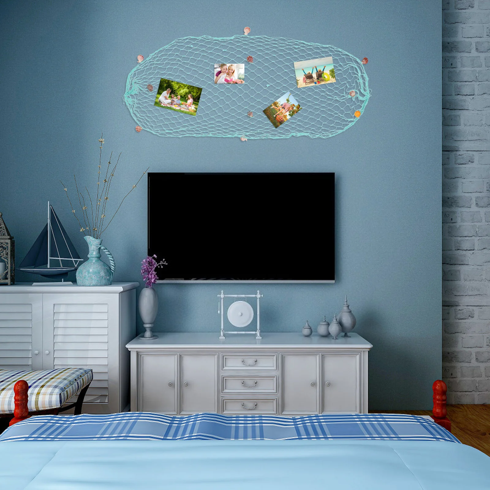 

Fishing Net For Home Decor Mediterranean Style Cotton Rope Wall Hanging Ornament Room Wall Decor Photography Background