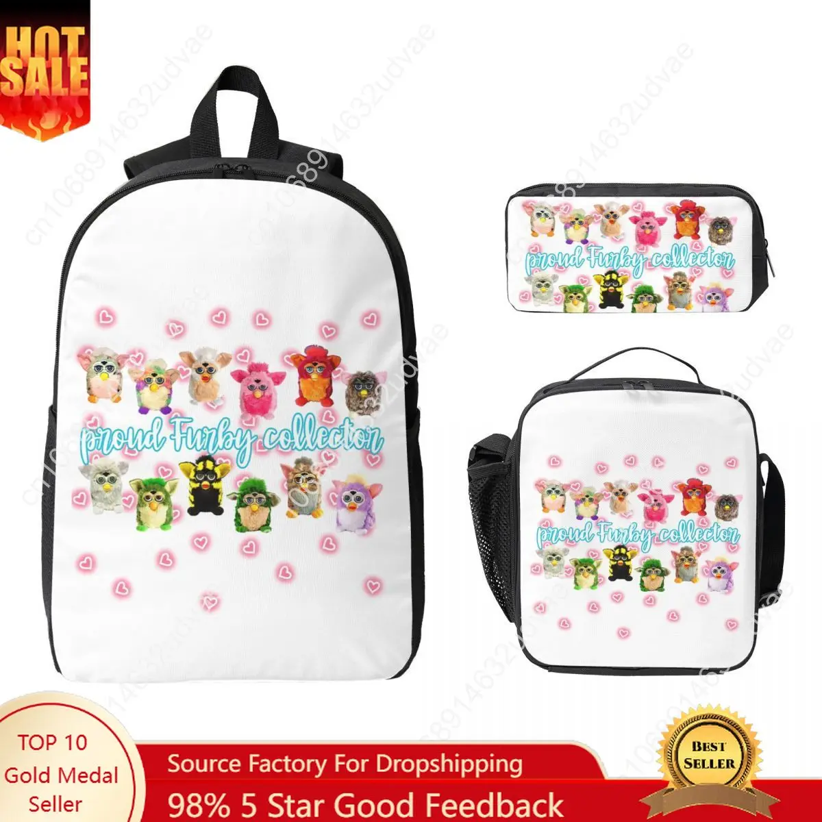 

Proud Furby Collector Backpack Student Boys Girls BookBag School Bag Computer Shoulder Bags 3ps Insulated Lunch Bag Pencil Case