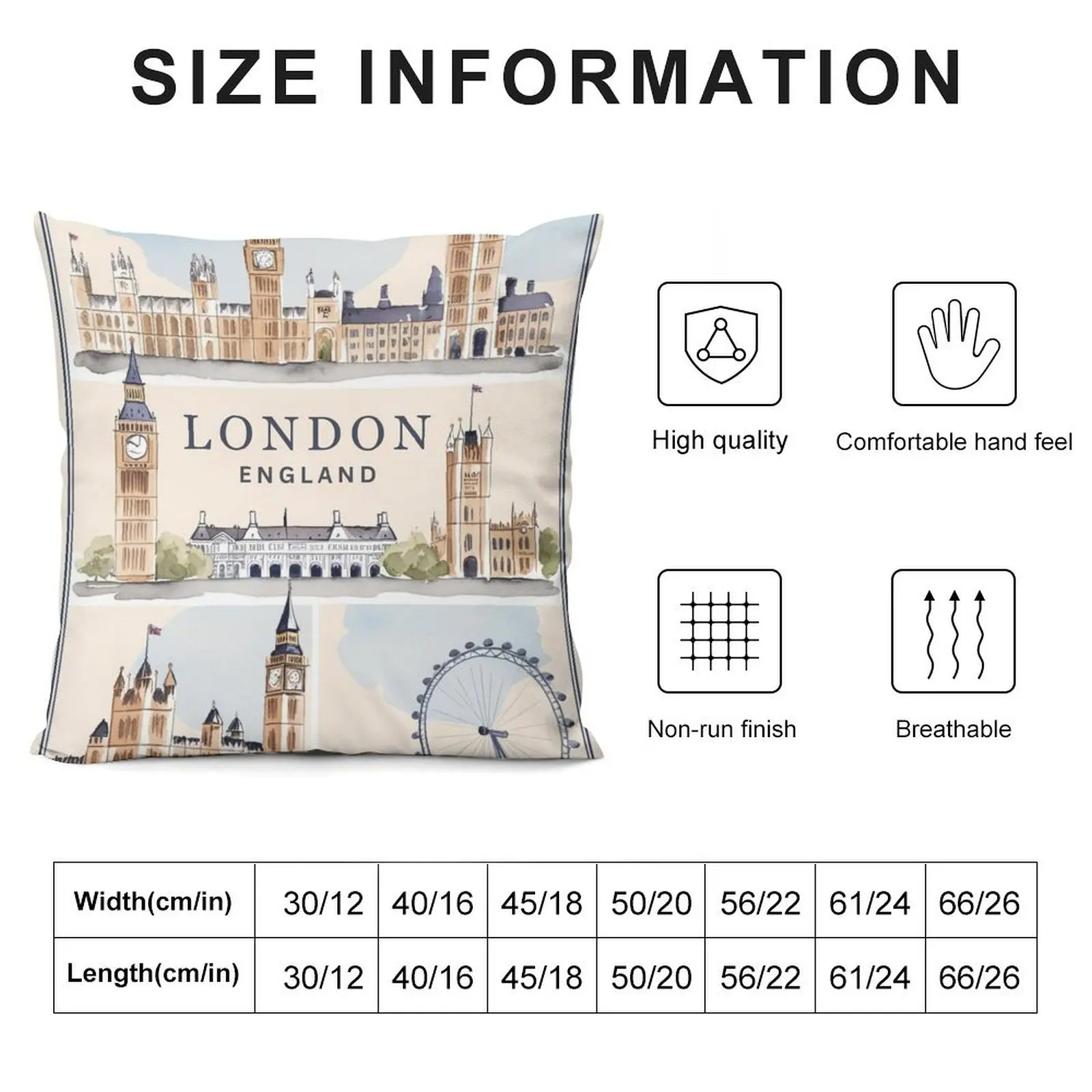 London Landmarks Watercolor Travel Art - Vintage Style British Architecture Illustration Throw Pillow Pillow Cover pillow