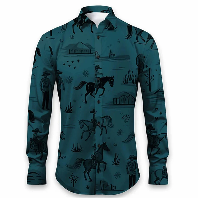 Men\'s shirt pattern shirt outdoor street long sleeved printed clothing fashion street clothing designer casual breathable