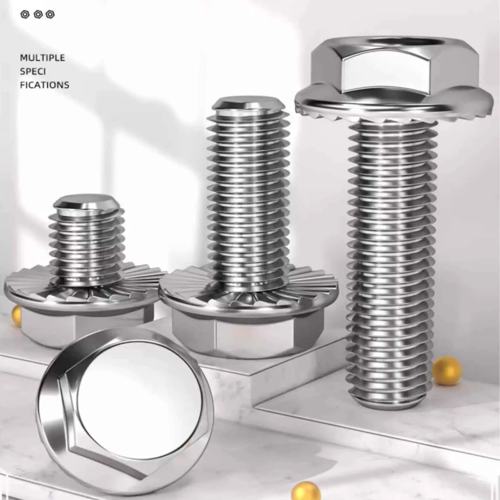 1/20pcs 304 Stainless Steel Hex Flange Face Bolt, Washer-Integrated Serrated Anti-Slip Screw M4 M5 M6 M8 M10 M12