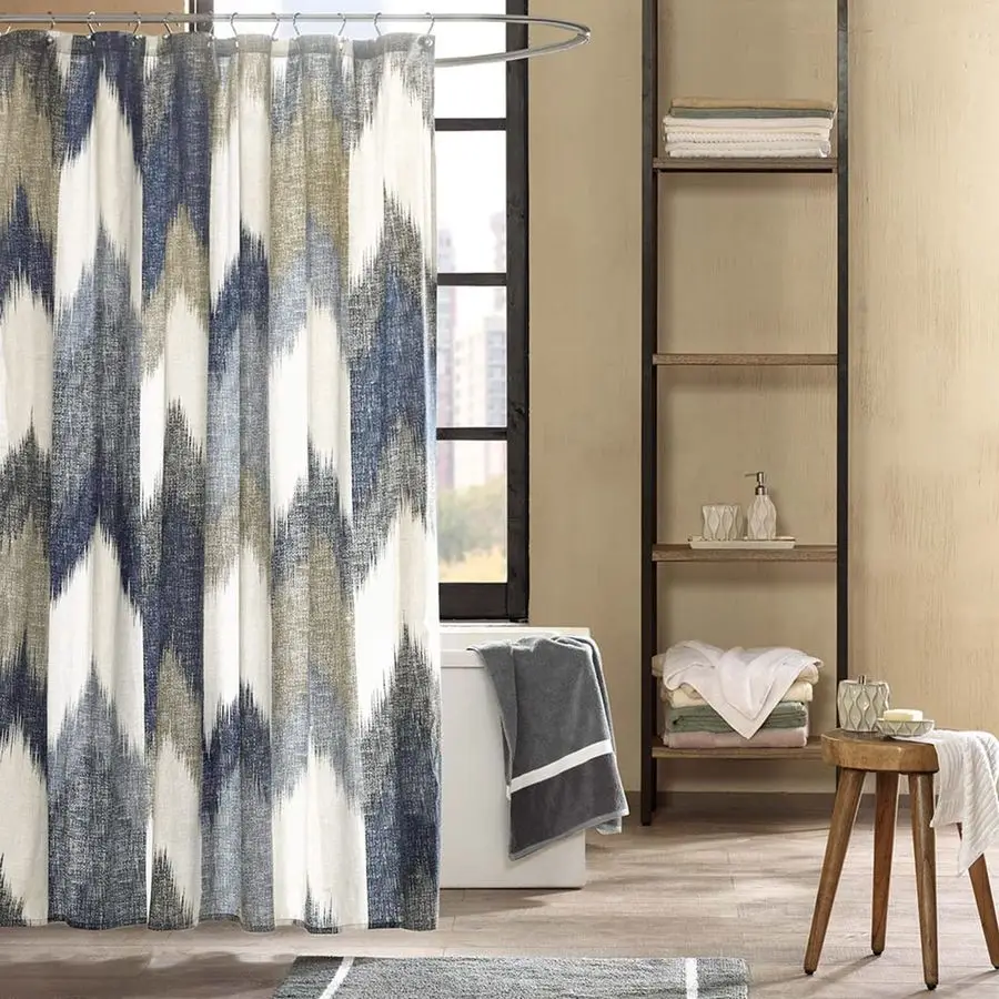

Alpine Shower Curtain Cotton Printed Modern Abstract Pattern Machine Washable Home Bathroom Decorations, 72x72, Navy