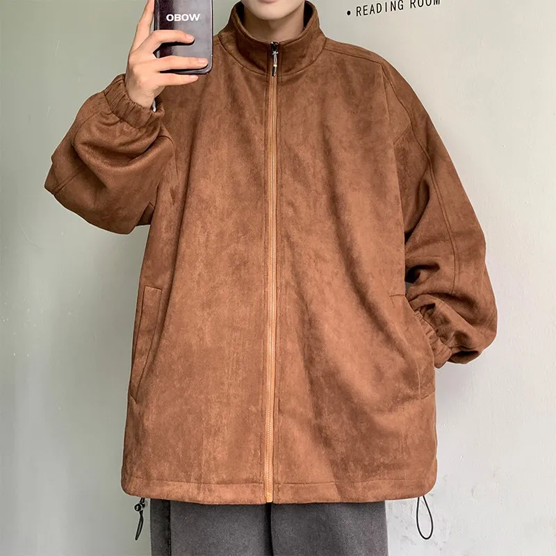 

Large Size 300 Pou Suede Jaet Men's Loose Baseball Sle Casual Windbreaker Coat Zipper Closure Long Sve Regular Fit