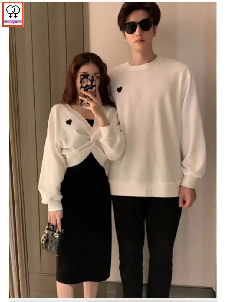 Matching Couple Clothes Outfits Male Female Lovers Holiday Valentine\'s Girls Two Piece Crop Short Hooded Sweatshirt Dress