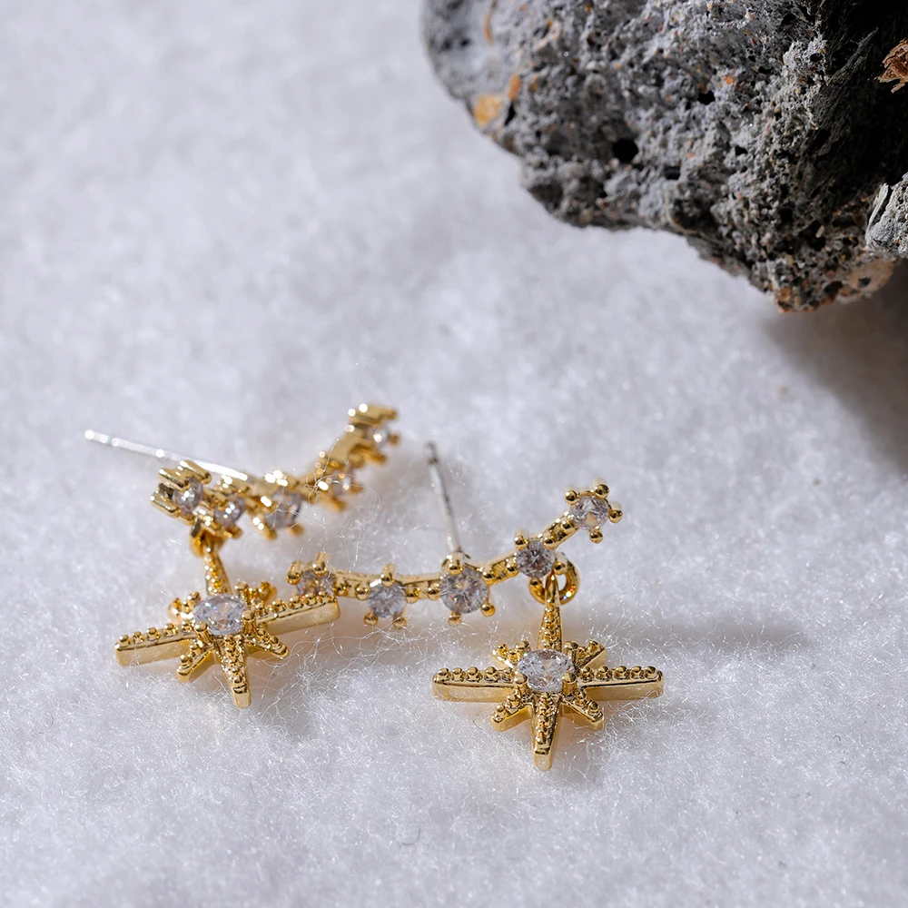 Mchic Delicate Bling Cubic Zirconia North Star Drop Earrings Korean Temperament Fashion Versatile Daily Ear Jewelry Party Gift