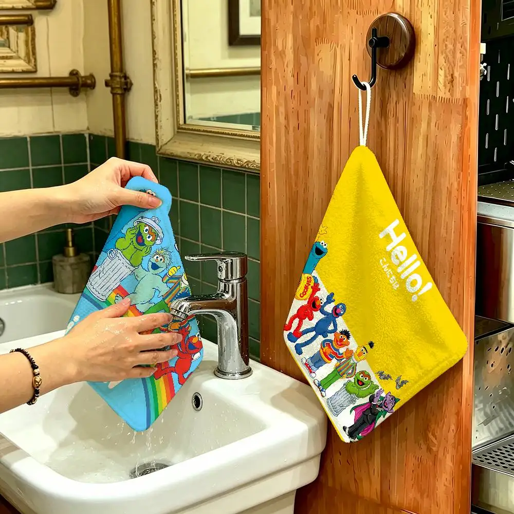 Sizes S-Sesame S-Street Polyester Cotton Hand Wiping Towel, Anti-shrink Hanging Kitchen Cloth for Household Cleaning