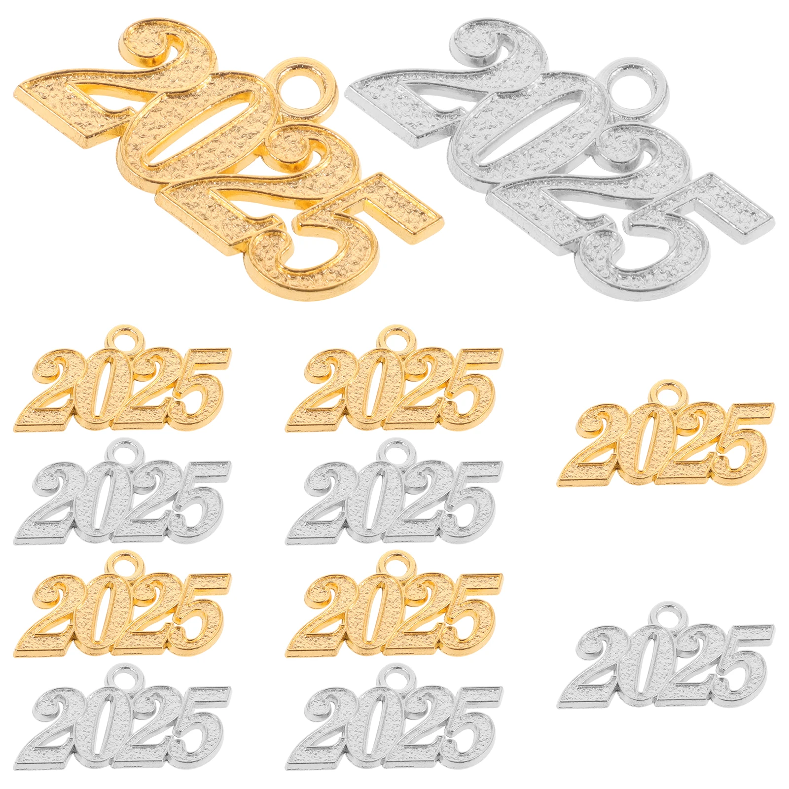 

12 Pcs 2025 Number Pendant Large 19x33mm Silver Gold Alloy Necklace Bracelet DIY Jewelry Making Customizable Year Charms