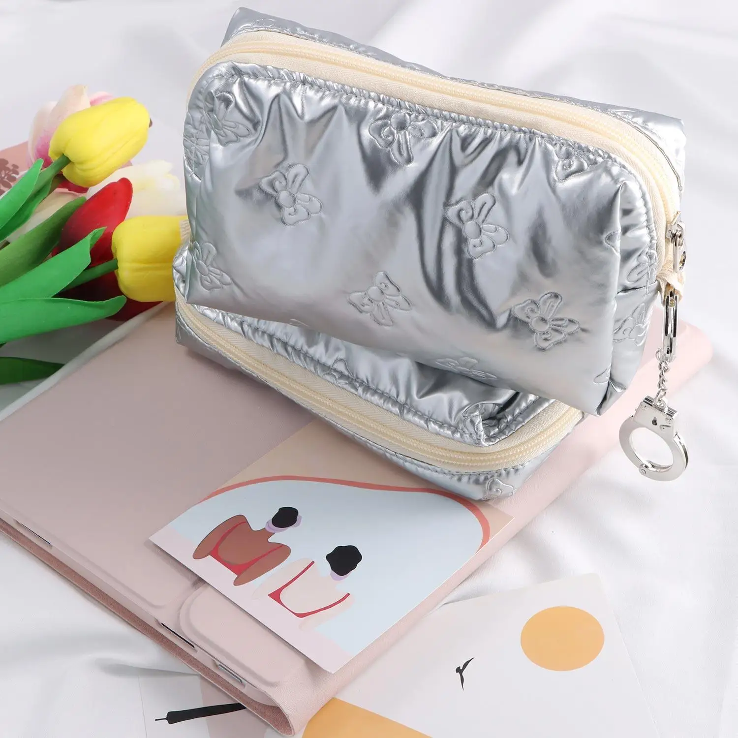 Borsa con fiocco semplice Custodia portatile per assorbenti Organizzatore per auricolari Custodia per trucco da viaggio