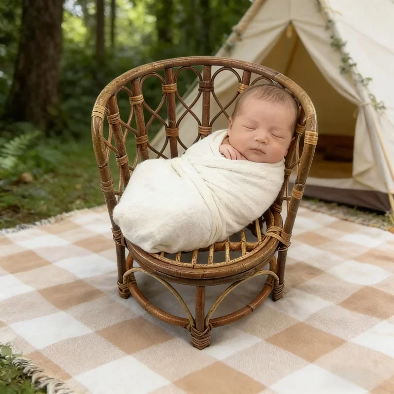 Retro Rattan Basket Chair Newborn Photo Props Infant Posing Bed Backdrops Baby Studio Photography Accessories For Boys Girls