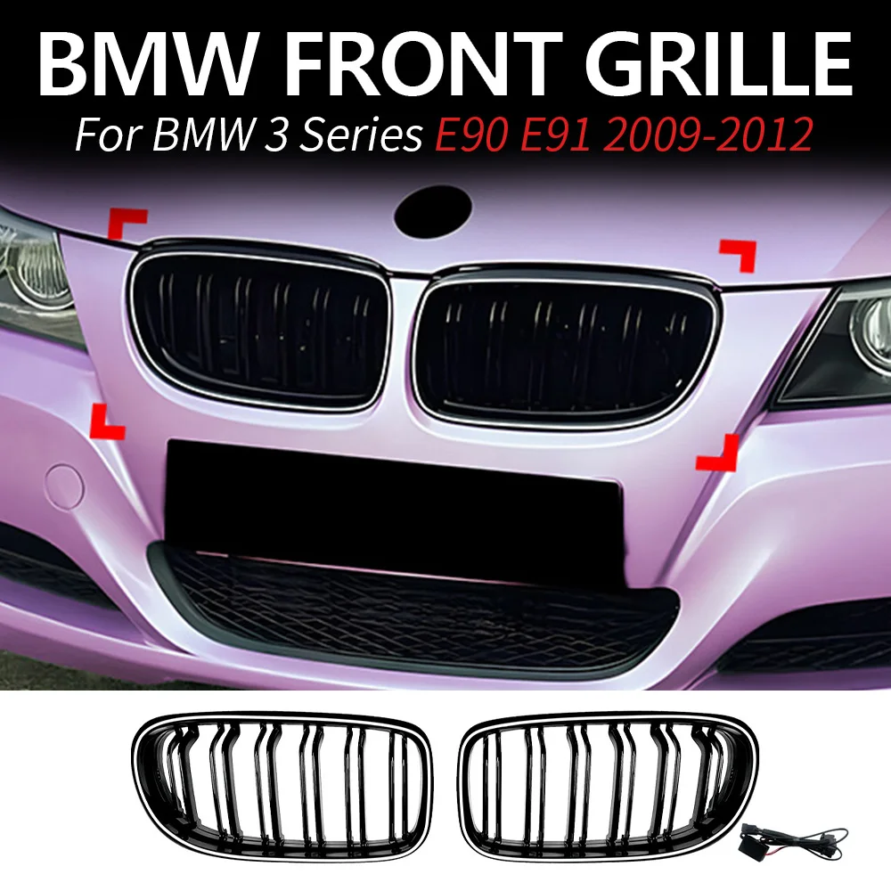 

LED Front Grille For BMW 3 Series E90 E91 LCI 2009-2012 Vertical Line LED Light Strip Mesh Body Ktis Upgrade Car Accessories