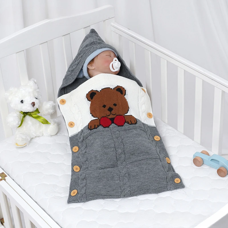 Baby Winter Swaddle Wrap Blankets Knitted Toddler Infant Baby Swaddle Kids Warm Stroller Crib Envelope Newborn Baby Blankets