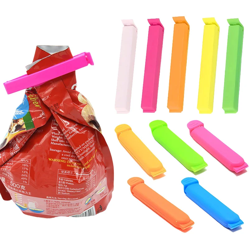 10Pcs Small Large Bag Clips Random Colors Plastic Sealing Clips Reusable Food Storage Clamps for Snack Chip Bags Kitchen TMZ