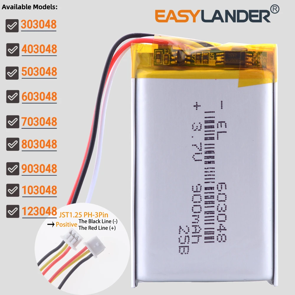 JST1.25mm 3Pin 3.7V 503048 800mAh 303048 403048 603048 703048 803048 903048 103048 123048 Lithium Li-ion Polymer Battery