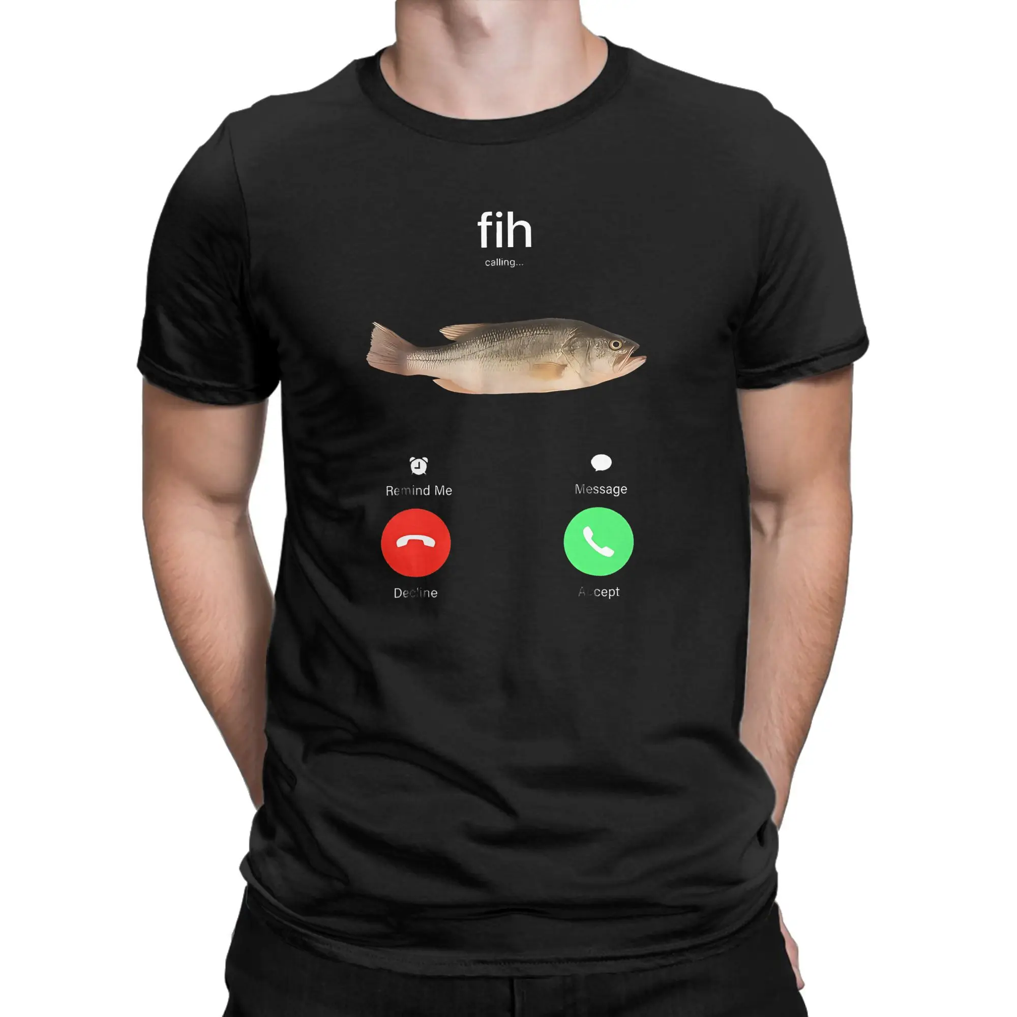 

Fih Calling Remind Me Message Decline Accept Phone Call Tee Shirt for Men Women Graphic T Shirts Funny Fishman Cotton Clothes