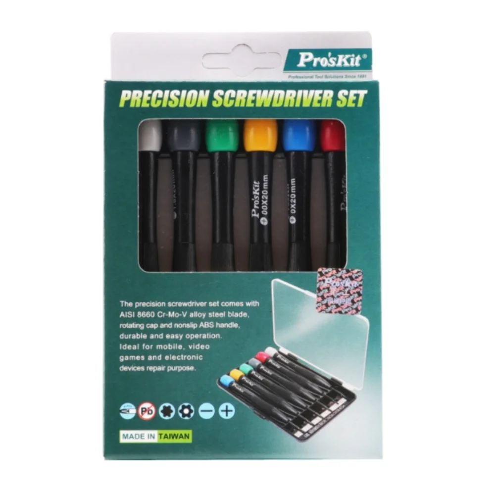 Pro'sKit-jeu de tournevis de précision, tournevis transversal + tournevis à fente, outil manuel pour réparation de montre d'ordinateur, 6 pièces, 8PK-2061, tendance